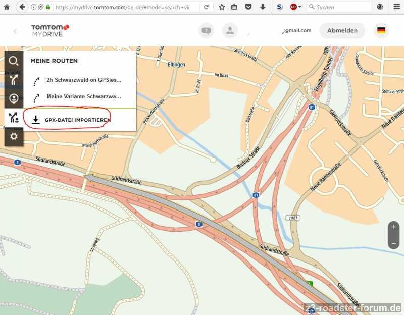 TomTomMyDrive Route importieren