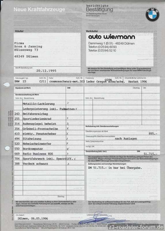 berichtigte Bestätigung der Bestellung 06.05.1996