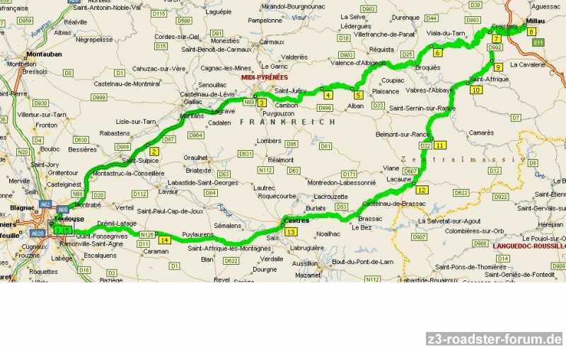 Toulouse - Millau Streckenverlauf